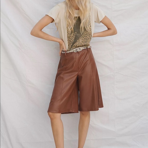 Anthropologie Pants - NWT Anthropologie faux leather hi waisted shorts